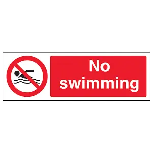 No Swimming - Prohibition Water Sign - Rigid Plastic - 600x200mm (x3)