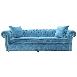 Chesterfield 4 Seater Sofa Settee Elegance Teal Velvet Fabric In Classic Style