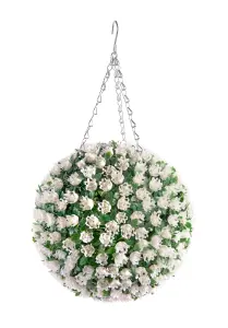 Best Artificial 28cm White Ivory Rose Hanging Flower Topiary Ball - Suitable for Outdoor Use - Weather & Fade Resistant