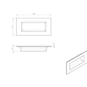 Low Profile Recessed Flush Pull 102 x 51mm 10mm Depth Satin Stainless Steel