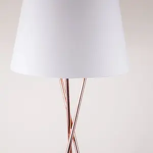 First Choice Lighting Pair Copper Tripod Floor Lamp with White Fabric Shade