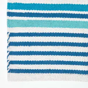 Homescapes Modern Blue Scandinavian Style Striped Cotton Rug, 150 x 240 cm