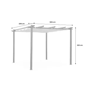 sweeek. 3x3m aluminium pergola with retractable roof Isla Off-White 305x298x222 cm