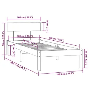 Berkfield Bed Frame Grey Solid Wood Pine 100x200 cm