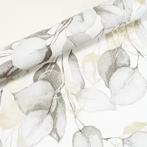 Grey Natural Floral Wallpaper White Gold Metallic Grey Eucalyptus Leaves Smooth