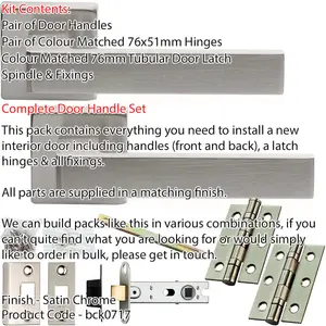 Door Handle & Latch Pack - Satin Chrome - Flat Slim Bar Lever On Square Rose