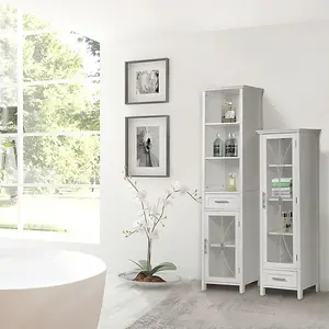 Teamson Home Freestanding Tall Column Bathroom Cabinet with Drawer and Open Shelves, White