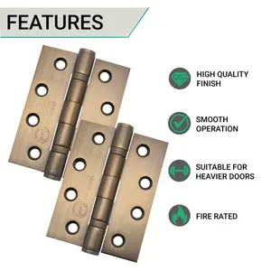 AFIT Florentine Bronze Grade 13 Fire Door Hinges-  4" Square 102 x 76 x 3mm - Pack 3