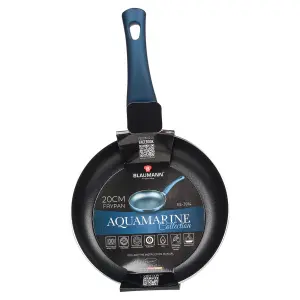 BLAUMANN 20x4cm Frying Pan - 0.9L Aquamarine Cookware Frying Grill Pots Pan Saucepan Casserole Soft Touch Handle Lid