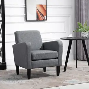 HOMCOM Modern Armchair Accent Chair with Rubber Wood Legs for Bedroom Grey