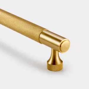 Satin Brass Knurled Cabinet T Bar Handle - Solid Brass - Hole Centre 128mm - SE Home