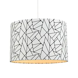 Off-White and Black Geometric Drum Lamp Shade with Inner Cotton Fabric Lining