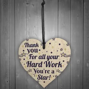 Red Ocean Colleague THANK YOU Gifts Wooden Heart Plaque Employee Teacher Volunteer Keepsake Gifts