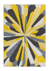 Yellow Easy to Clean Optical 3D Modern Rug for Dining Room-200cm X 285cm