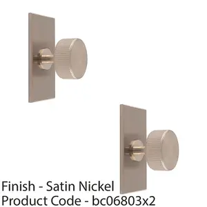 2 PACK - Reeded Radio Cabinet Door Knob & Matching Backplate Lined Satin Nickel 76 x 40mm