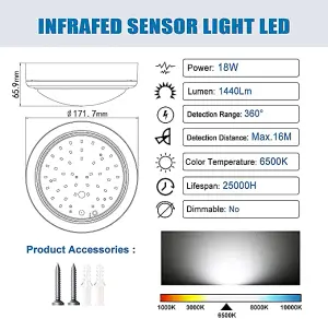 Extrastar 18W LED Microwave Sensor Ceiling Light cold white