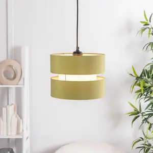 ValueLights Sophia Pair of Small Easy Fit Ceiling Light Shades 2 Tier Pendant Drum Lampshades - Olive Green