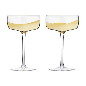 Anton Studios Wave Set of 2 Champagne Saucers Gold