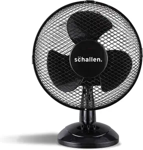 Schallen Small 9" Portable Desk Table Oscillating Cooling Fan with 2 Speed Setting & Quiet Operation in Black