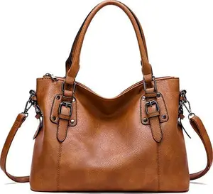 Aileese Womens Handbags Soft Leather Retro Vintage Designer Top-Handle Casual Pocket Ladies Tote Shoulder Bags Brown