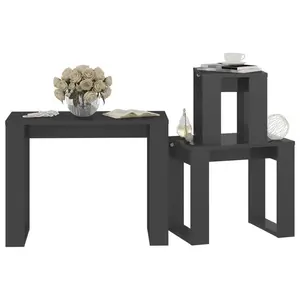 Gobao Nesting Tables 3 pcs Engineered Wood (Set of 3) High Gloss Grey / High Gloss Grey