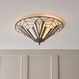 Tiffany Glass Semi-Flush Ceiling Light - Art Deco Round Inverted Shade - i00033