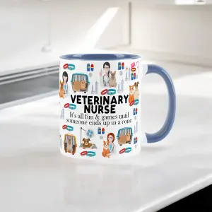 Vet Nurse Mug - Humorous Veterinary Trades Funny Novelty Gift - Tea/Coffee Hot Drinks Blue Ceramic Cup Present