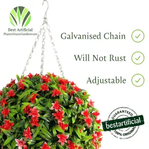 Best Artificial 38cm Red Lily Hanging Basket Flower Topiary Ball - Suitable for Outdoor Use - Weather & Fade Resistant