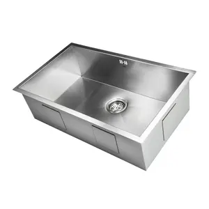 ENKI, Bali, KS001, Brushed Stainless Steel Rectangular Kitchen Sink, Undermount Topmount Fitting into Sink Unit, Large Sink Bowl,