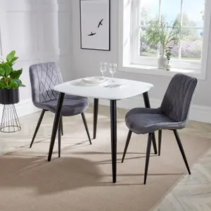 Core Products Aspen White 80cm Square Dining Table with 2 Grey Fabric Diamond Stitch Design Chairs