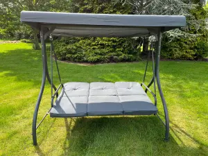 Luxury Heavy Duty Grey Garden 3 Seater Swing Seat Hammock Bed Complete with Thick Cushions.  Adjustable canopy angle.