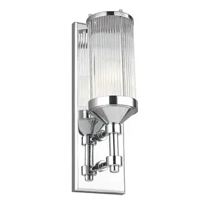 IP44 Wall Light Ribbed Glass Tube Shade Polished Chrome LED G9 3.5W Bulb