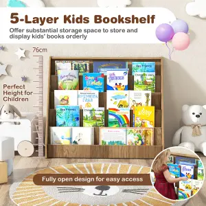 COSTWAY Kids Bookshelf 5-Tier Wooden Children Bookcase Magazine Display Rack