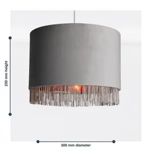 First Choice Lighting Grey Velvet With Copper Inner Tassled Light Shade