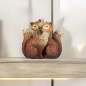 Resin Fox Couple Decorative Ornament - H12cm