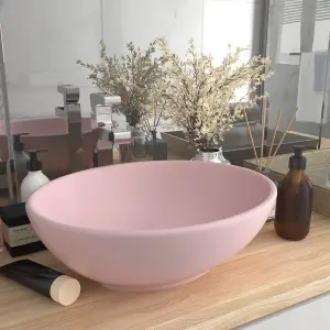 Berkfield Luxury Basin Oval-shaped Matt Pink 40x33 cm Ceramic