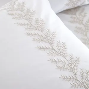 Bianca Embroidery Leaf 180 Thread Count Cotton Duvet Cover Set with Pillowcase Natural