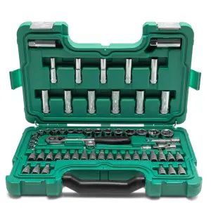 Sata 60Pc 3/8 Drive 6 Point Metric Socket Set Ratchet With Quick Release