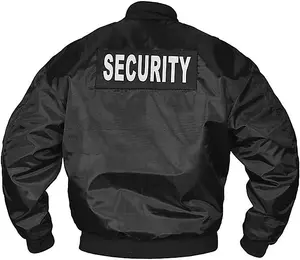 RAC3 Security Bomber Jacket for Men - Durable Black Nylon with "SECURITY" Print, Available in Sizes S to 4XL (Small)