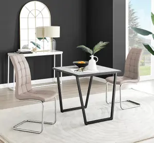 Furniturebox UK Carson White Marble Effect Square Dining Table & 2 Cappuccino Murano Chairs