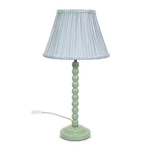 ValueLights Bobbles Sage Green Bobbin Table Lamp with Blue Pleated Shade