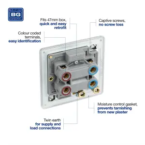 BG Electrical FBS74 Nexus Screwless Flat-Plate Double Pole Cooker Switch Brushed Steel Neon 45A