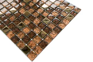 Glass mosaic on mesh for bathroom or kitchen 300mm x 300mm - Gold brown