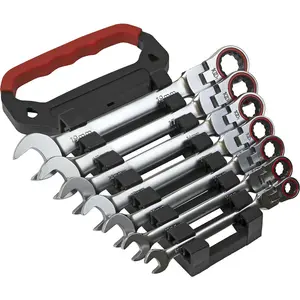 7-Piece Flexible Head Ratchet Spanner Set - 12 Point Metric Sockets for Tight Spaces