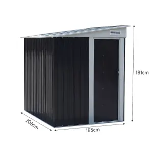 Charcoal Black Garden Metal Pent Roof Furniture Storage Tool Shed with Sliding Door