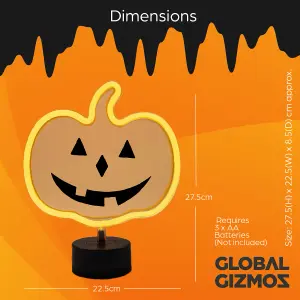 Global Gizmos LED Halloween Pumpkin Light / Bright Orange Neon Lamp / Battery Operated / Spooky Halloween Decoration