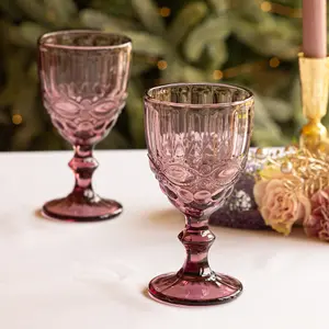 Set of 2 Vintage Luxury Rose Quartz Drinking Wine Glass Wine Goblets 350ml