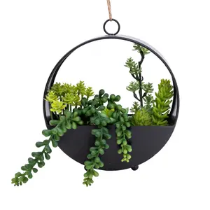 23cm Succulent Artificial plant in Black Metal Pot