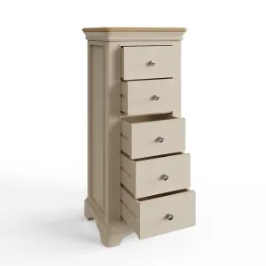 Large 5 Drawer Chest Of Drawers Solid Oak Putty Finish Ready Assembled