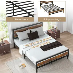 Costway Metal Bed Frame King Size  Industrial Platform Bed with Headboard and Footboard